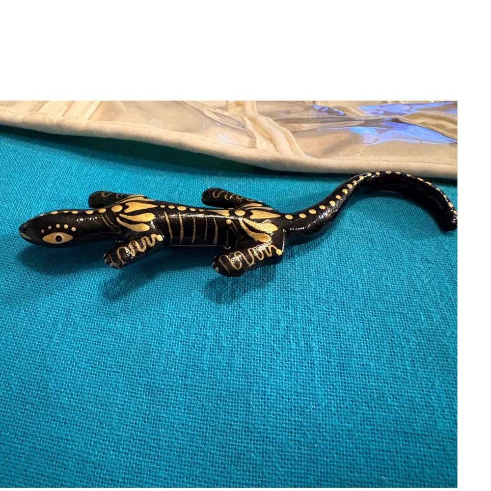 Vintage Hand Painted Lizard Brooch Pin & Earring Set - Folk Art Gecko Jewelry - Picture 7 of 9
